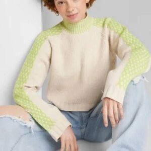 Wild Fable Cream and Green Knit Spring Sweater